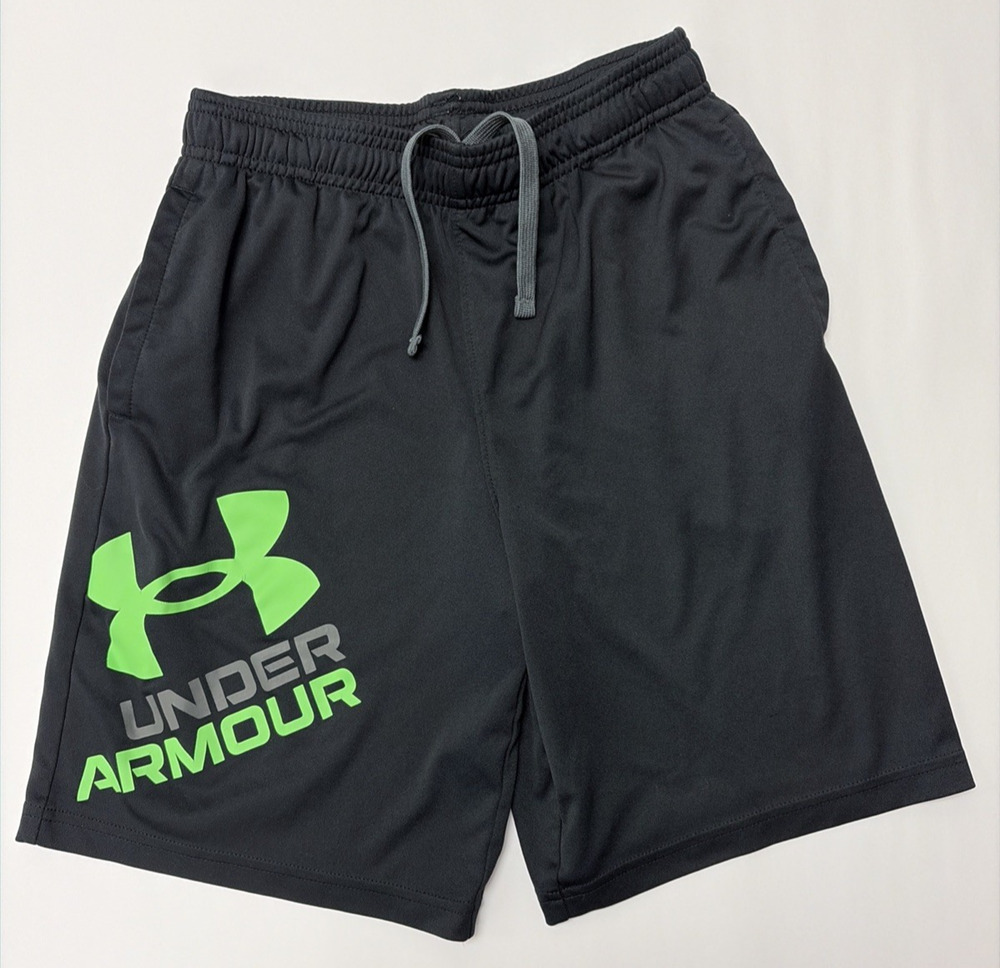 Under Armour Athletic Shorts Boys Youth Large Black with Green Logo